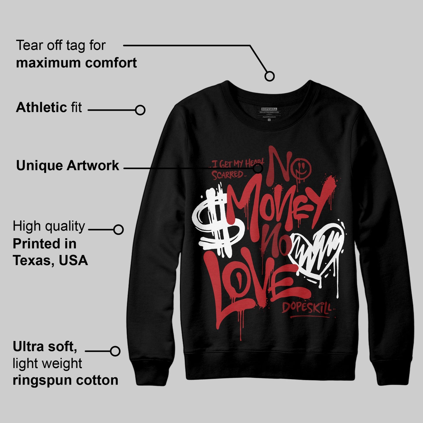 Flu Game 12s DopeSkill Sweatshirt No Money No Love Typo Graphic