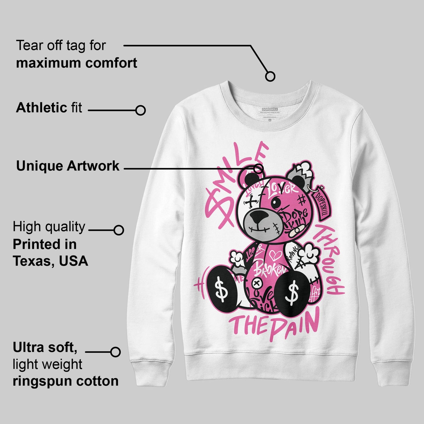 Kayano 14 Cream Sweet Pink DopeSkill Sweatshirt Smile Through The Pain Graphic