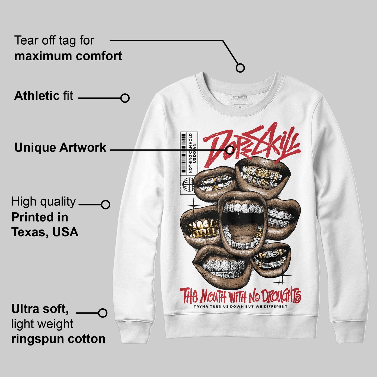 Bred 11s DopeSkill Sweatshirt The Mouth With No Droughts Graphic