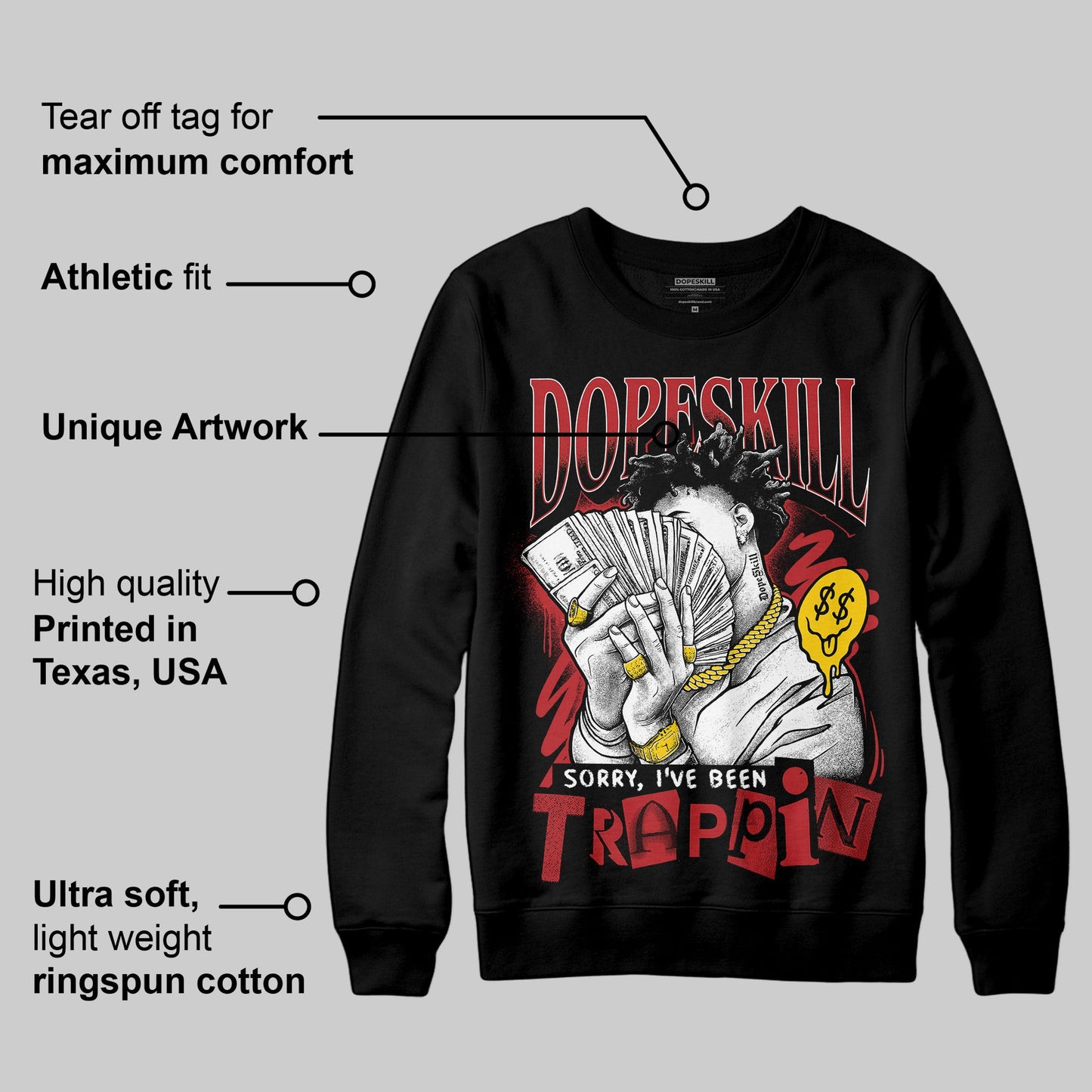 Flu Game 12s DopeSkill Sweatshirt Sorry I've Been Trappin Graphic