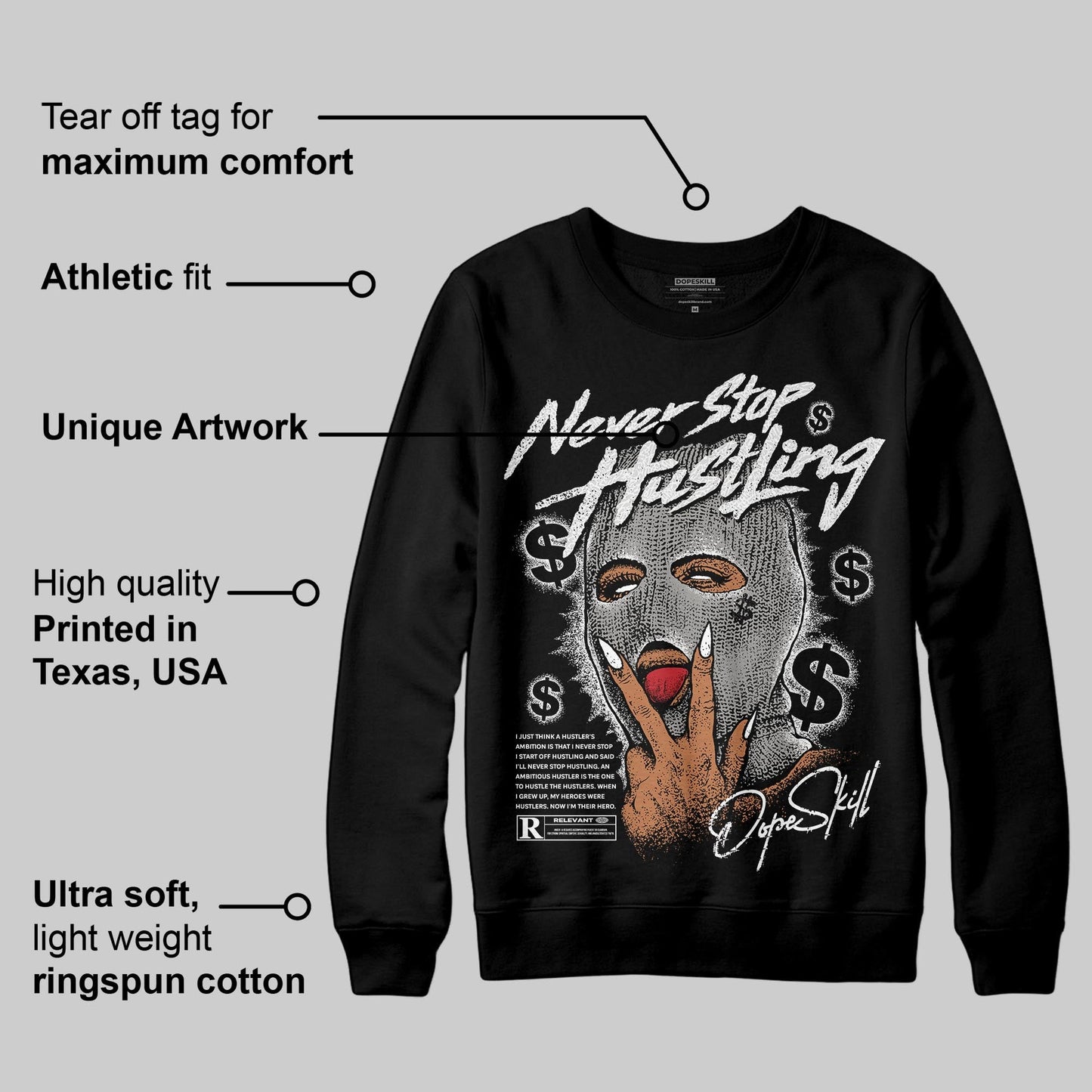Pure Money 3s DopeSkill Sweatshirt Never Stop Hustling Graphic