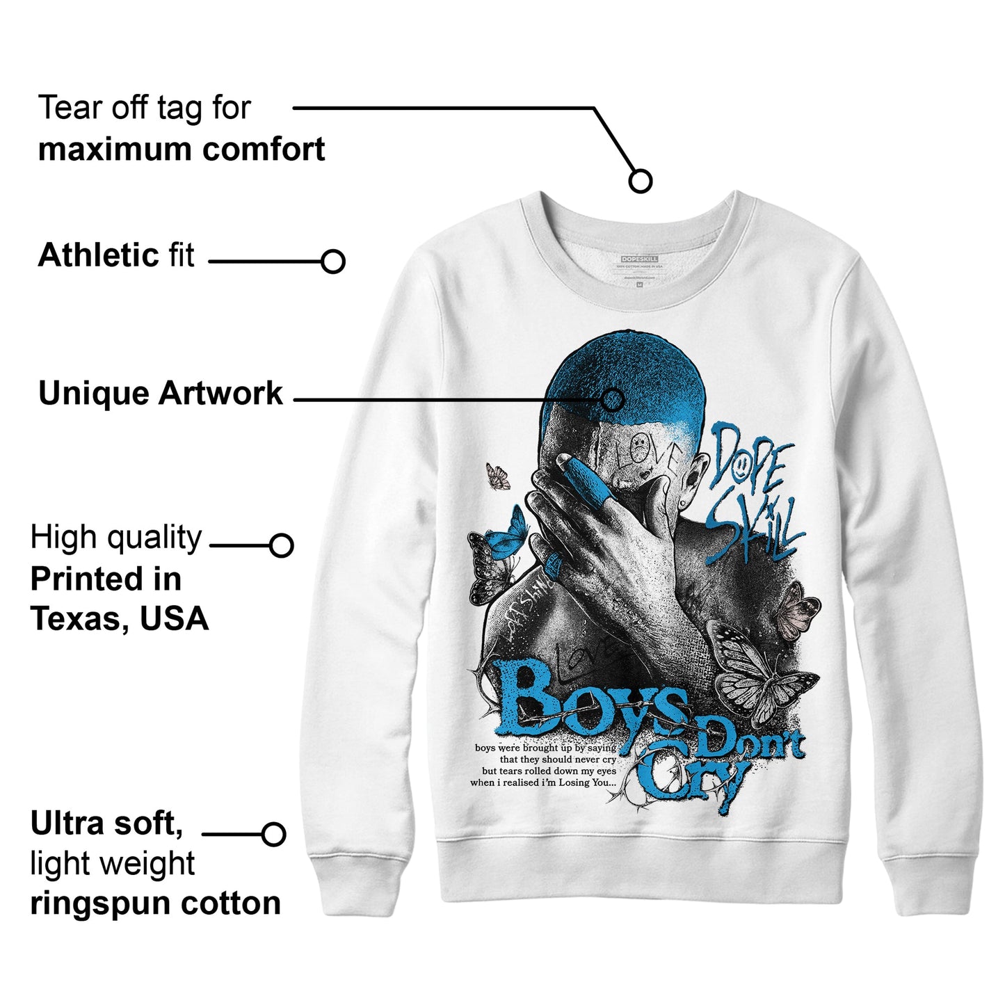 Military Blue 4s DopeSkill Sweatshirt Boys Don't Cry Graphic