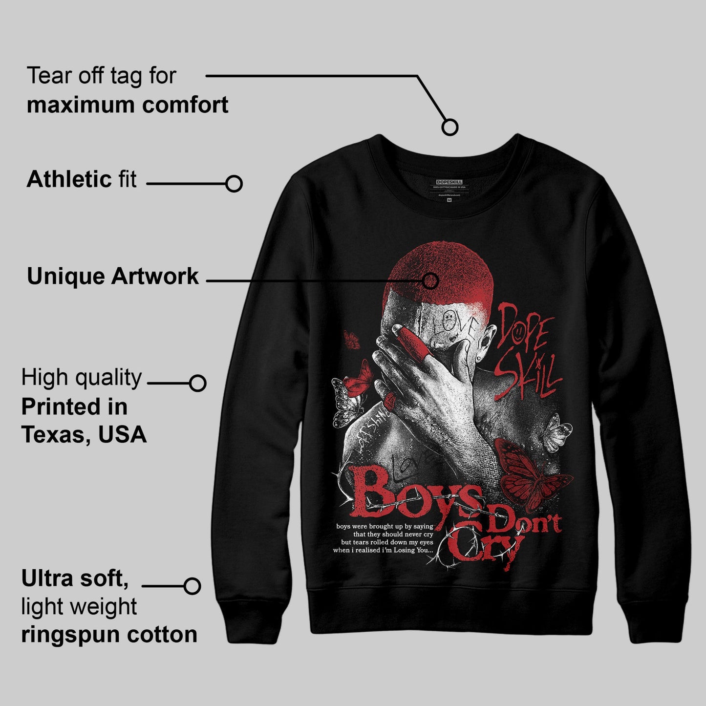 Flu Game 12s DopeSkill Sweatshirt Boys Don't Cry Graphic