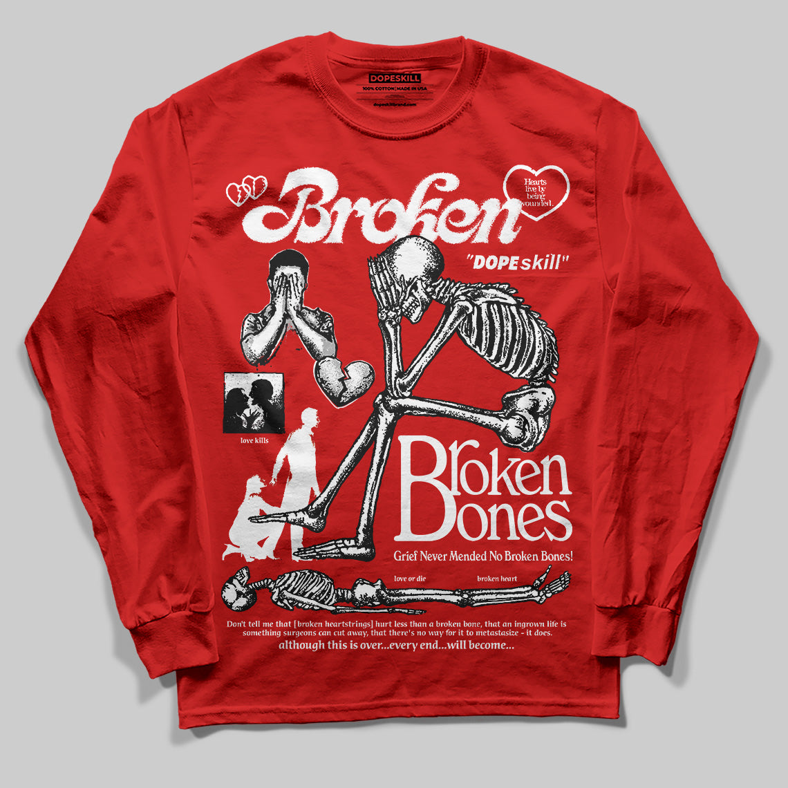 Bred Velvet 11s DopeSkill Red Long Sleeve T-Shirt Broken Bones Graphic