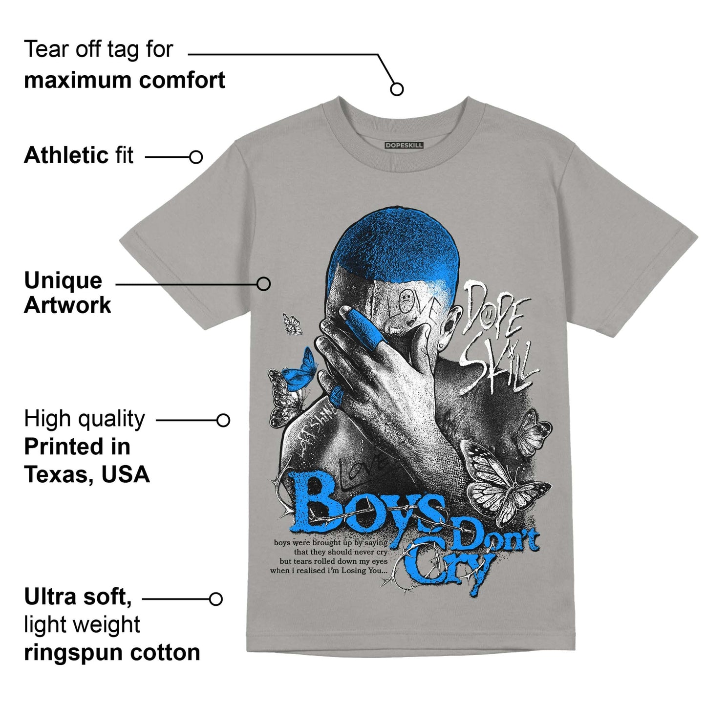 Cool Grey 11s DopeSkill Grey T-shirt Boys Don't Cry Graphic
