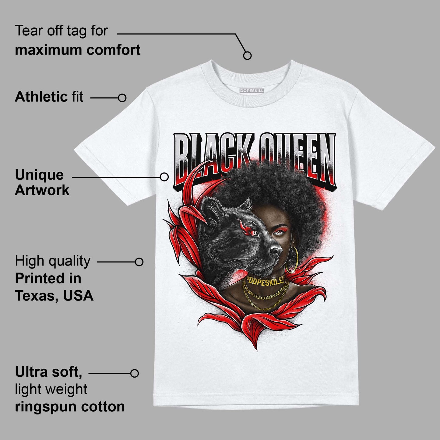 Red Cement 4S DopeSkill T-Shirt New Black Queen Graphic