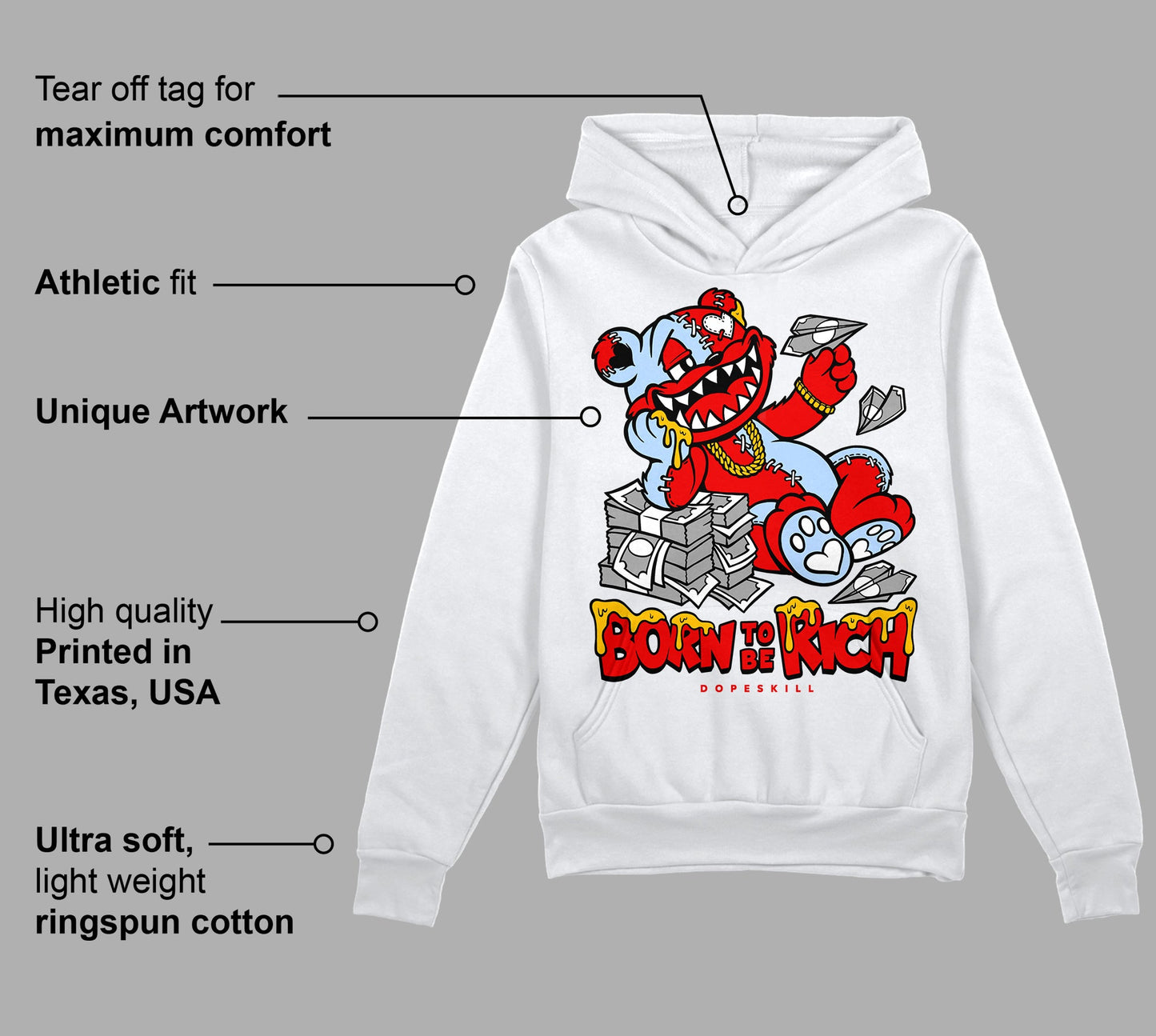 Cherry 11s DopeSkill Hoodie Sweatshirt Born To Be Rich Graphic