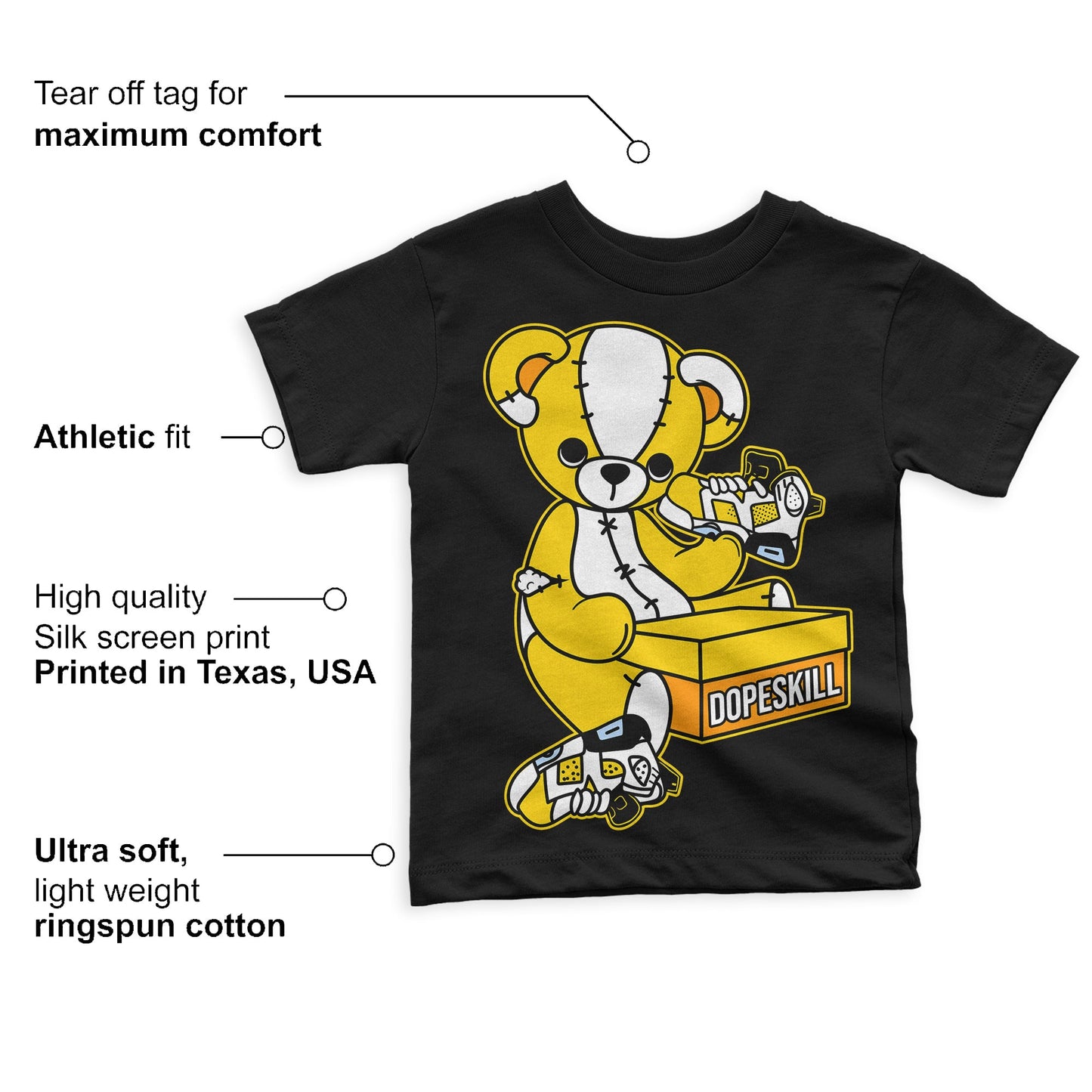 Yellow Ochre 6s DopeSkill Toddler Kids T-shirt Sneakerhead BEAR Graphic