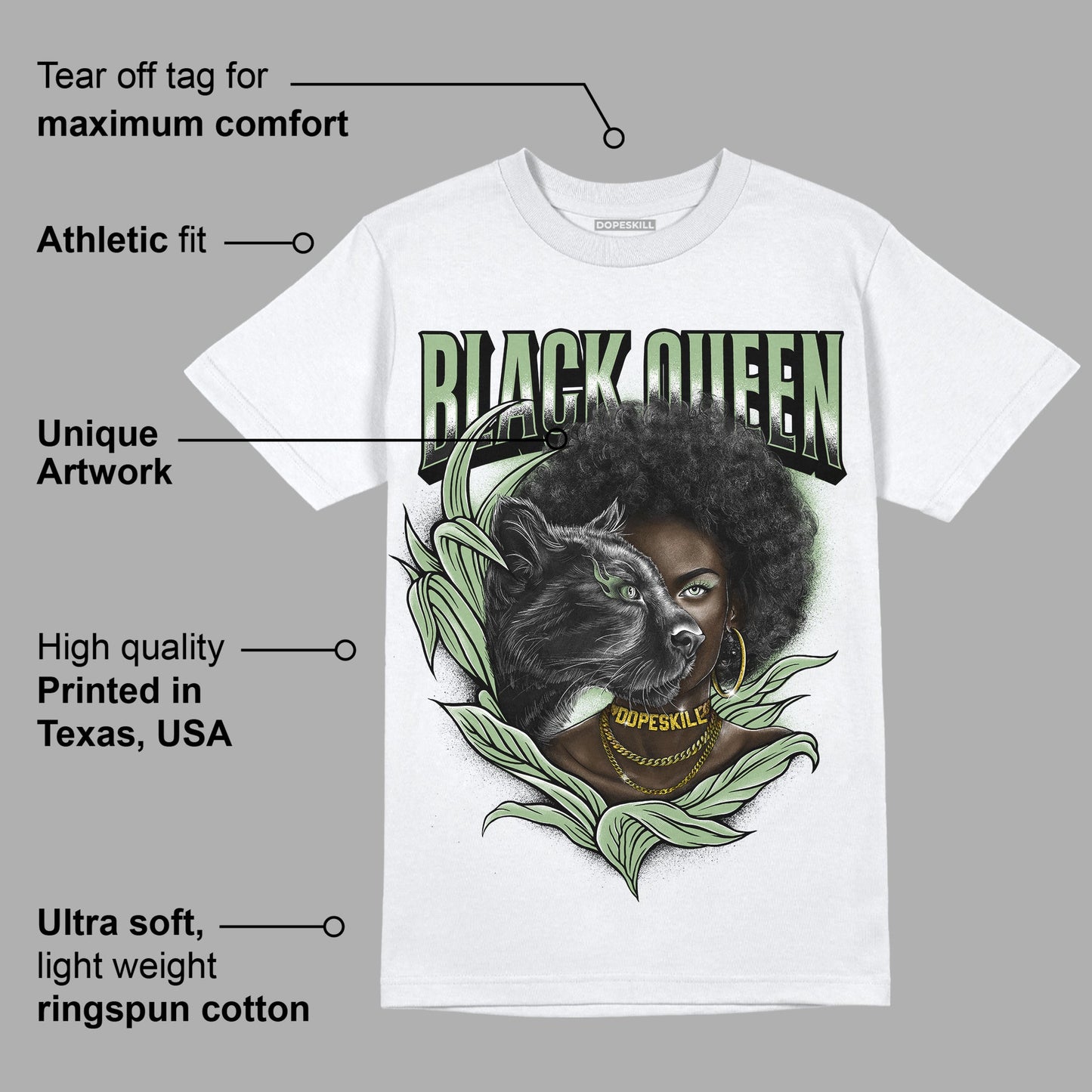Seafoam 4s DopeSkill T-Shirt New Black Queen Graphic