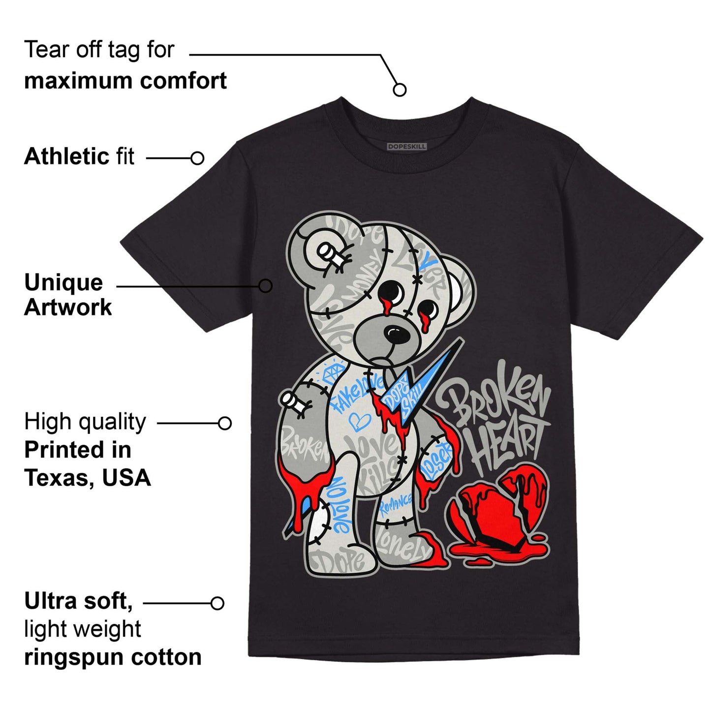 AJ 4 Military Black DopeSkill T-Shirt Broken Heart Graphic