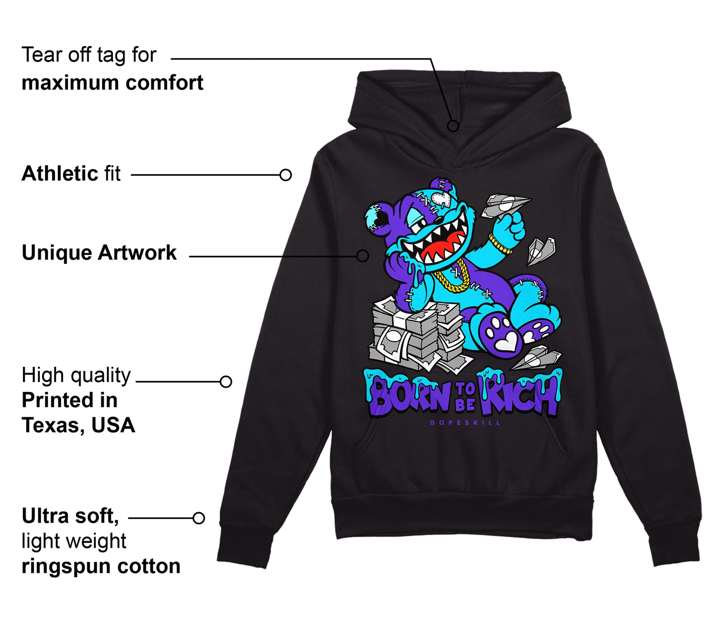 Aqua 6s DopeSkill Hoodie Sweatshirt Born To Be Rich Graphic