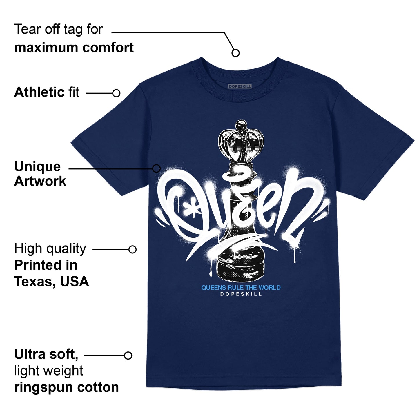 Midnight Navy 3s DopeSkill Navy T-shirt Queen Chess Graphic