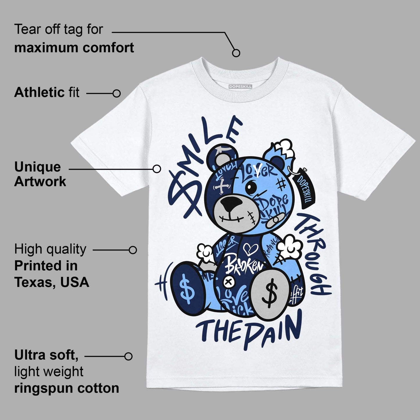 Midnight Navy 5s DopeSkill T-Shirt Smile Through The Pain Graphic