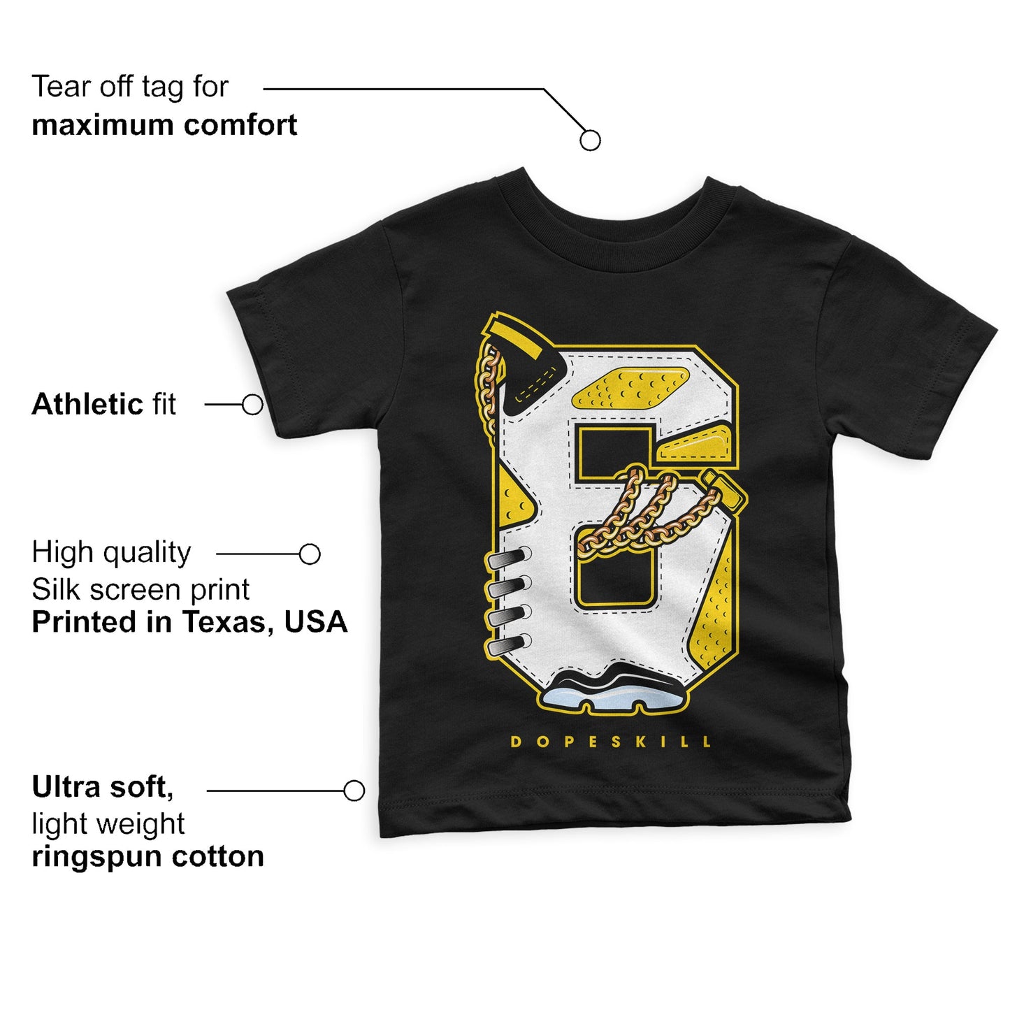 Yellow Ochre 6s DopeSkill Toddler Kids T-shirt No.6 Graphic