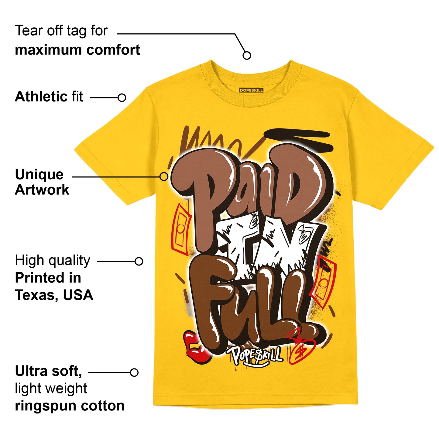 Yellow Collection DopeSkill Gold T-shirt New Paid In Full Graphic