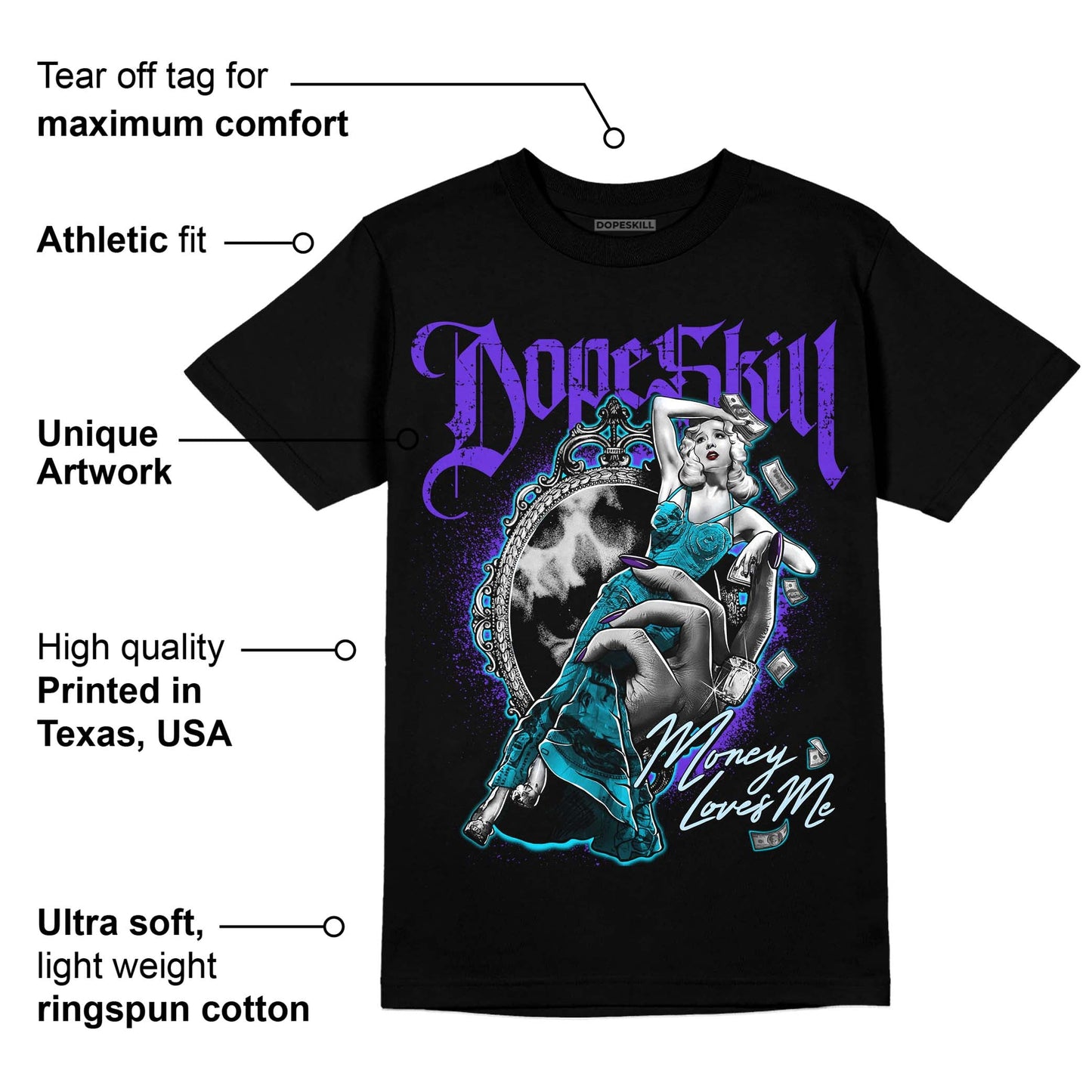 Aqua 6s DopeSkill T-Shirt Money Loves Me Graphic