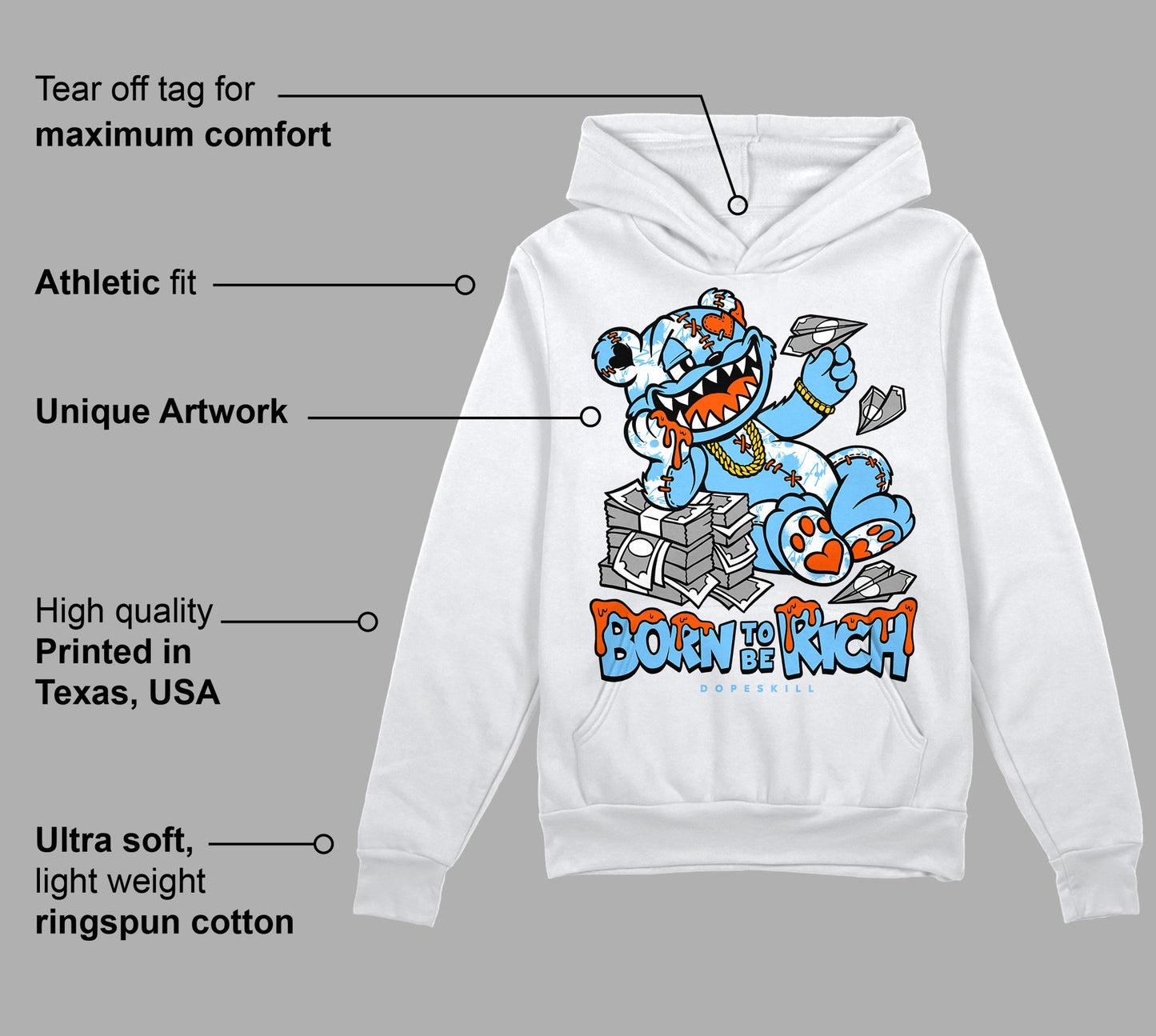 Dunk Futura University Blue DopeSkill Hoodie Sweatshirt Born To Be Rich Graphic
