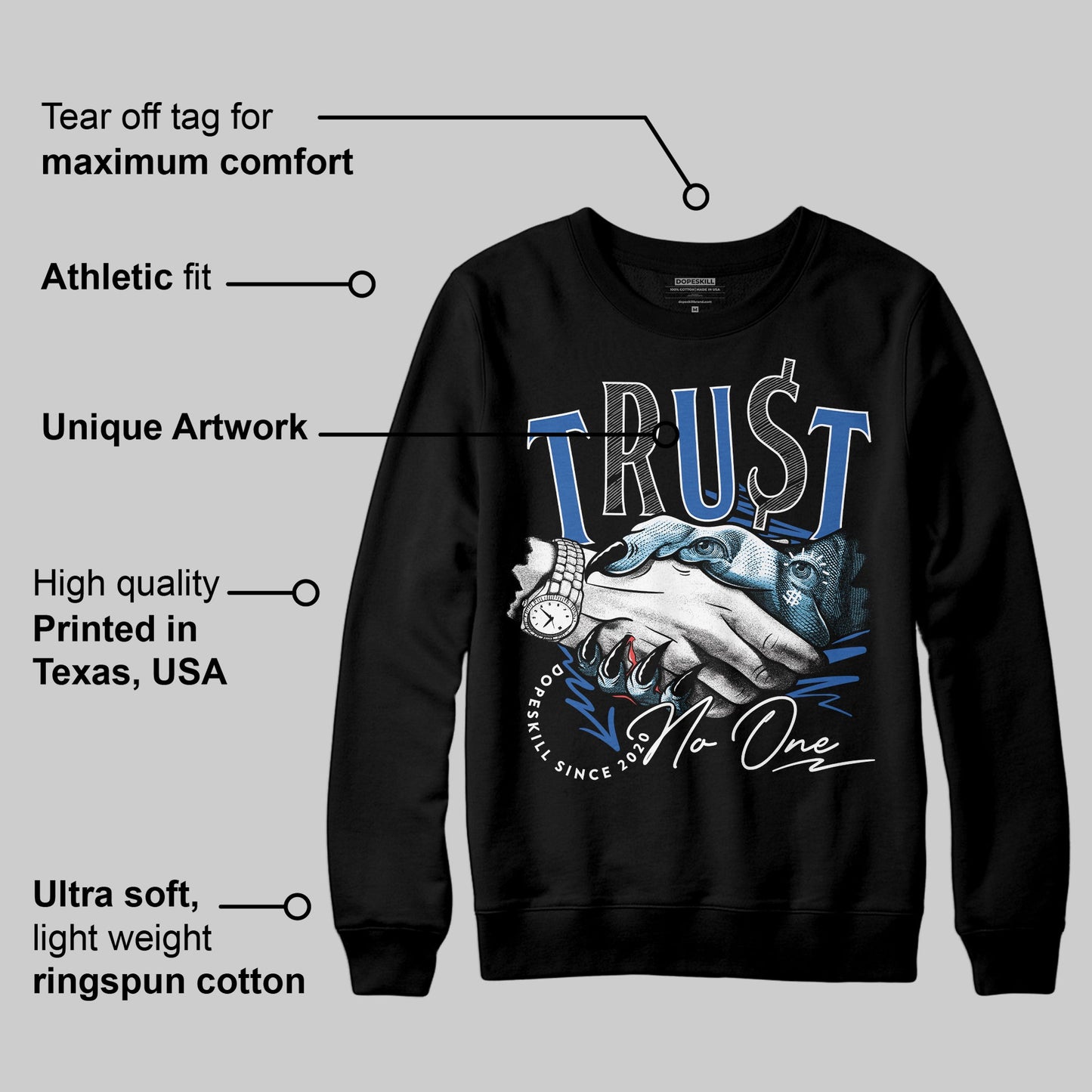 Blueberry 12s DopeSkill Sweatshirt Trust No One Graphic