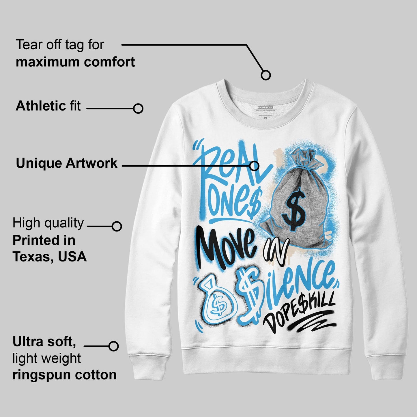 UNC Reimagined 1s DopeSkill Sweatshirt Real Ones Move In Silence Graphic