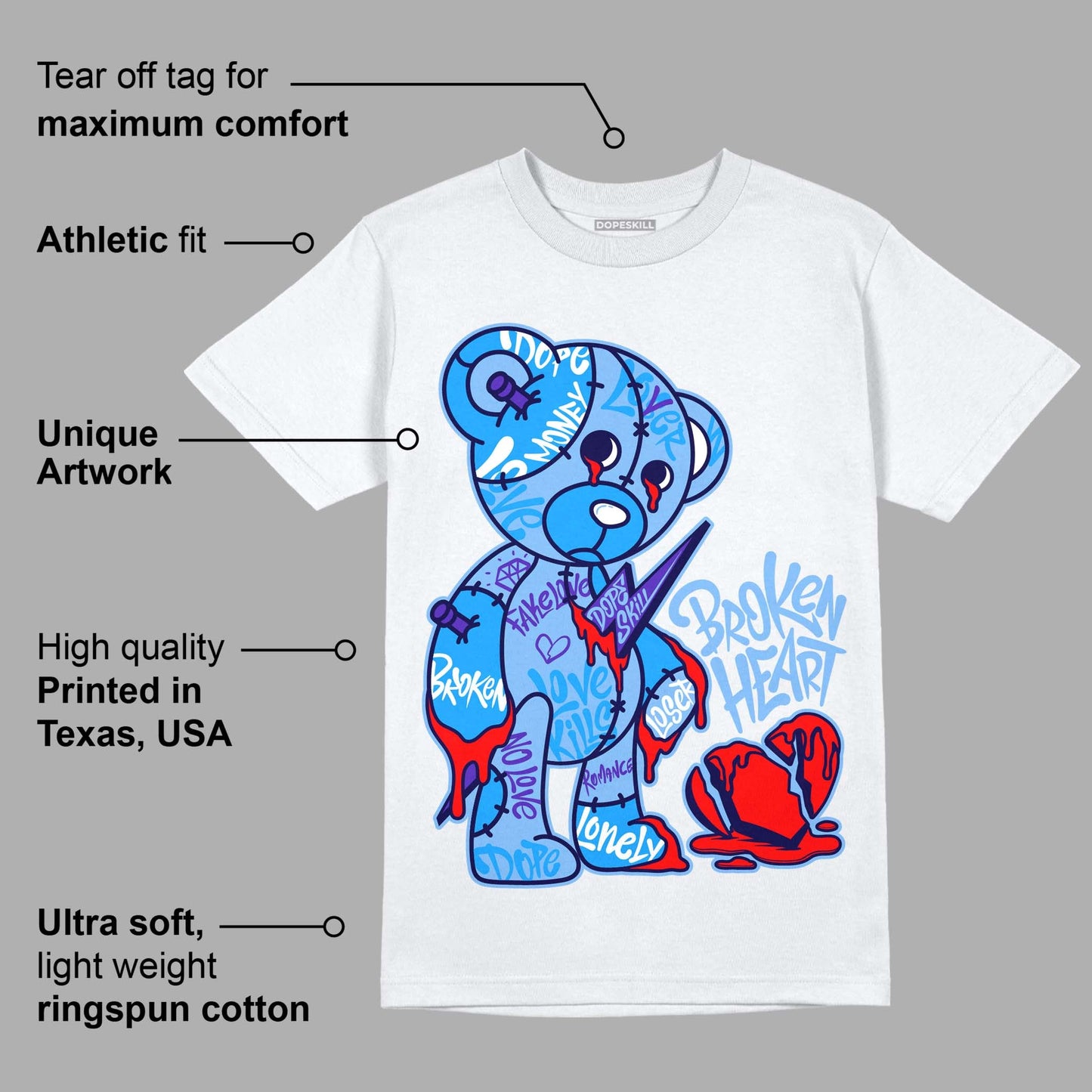 AJ 6 University Blue DopeSkill T-Shirt Broken Heart Graphic