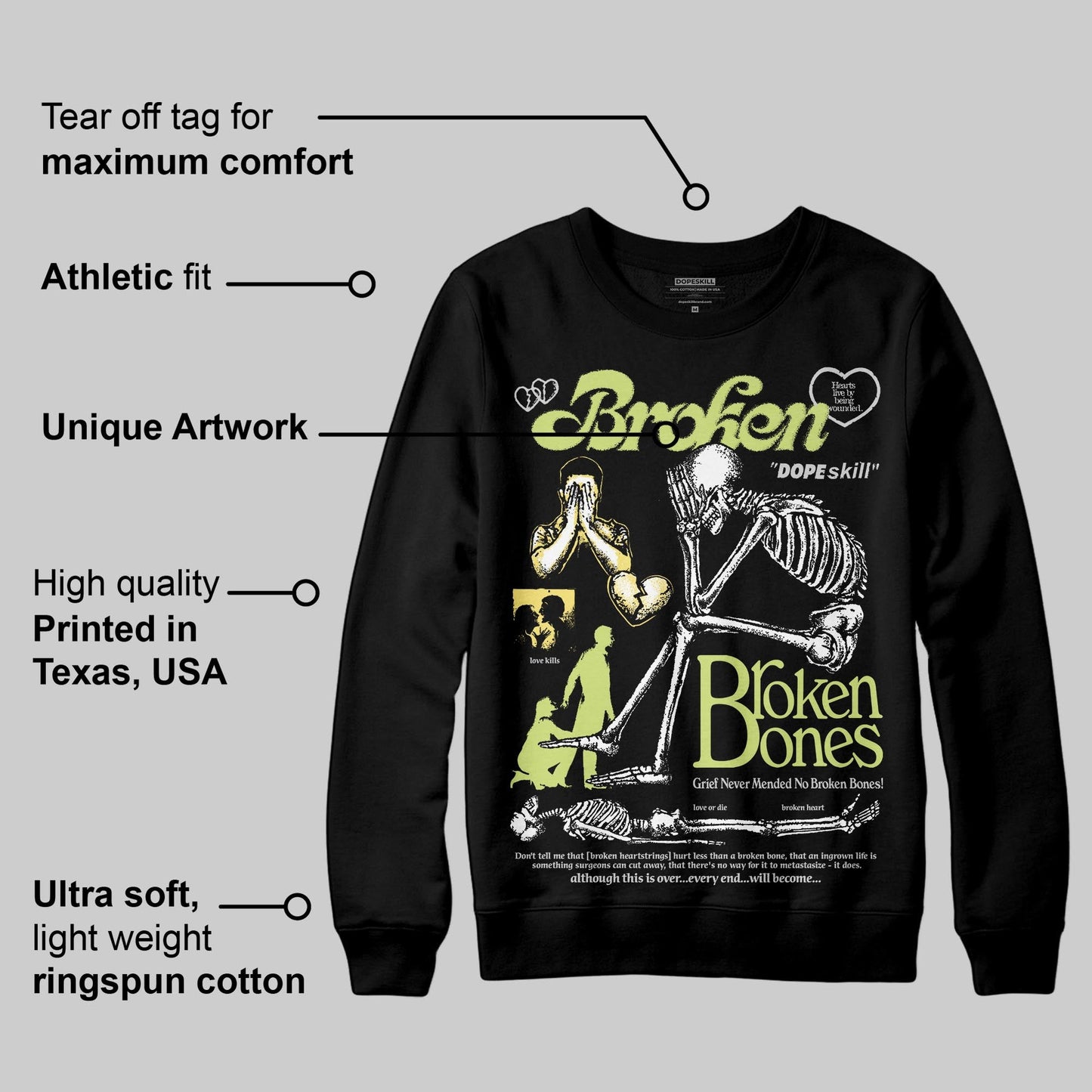 Light Lemon Twist 4s DopeSkill Sweatshirt Broken Bones Graphic