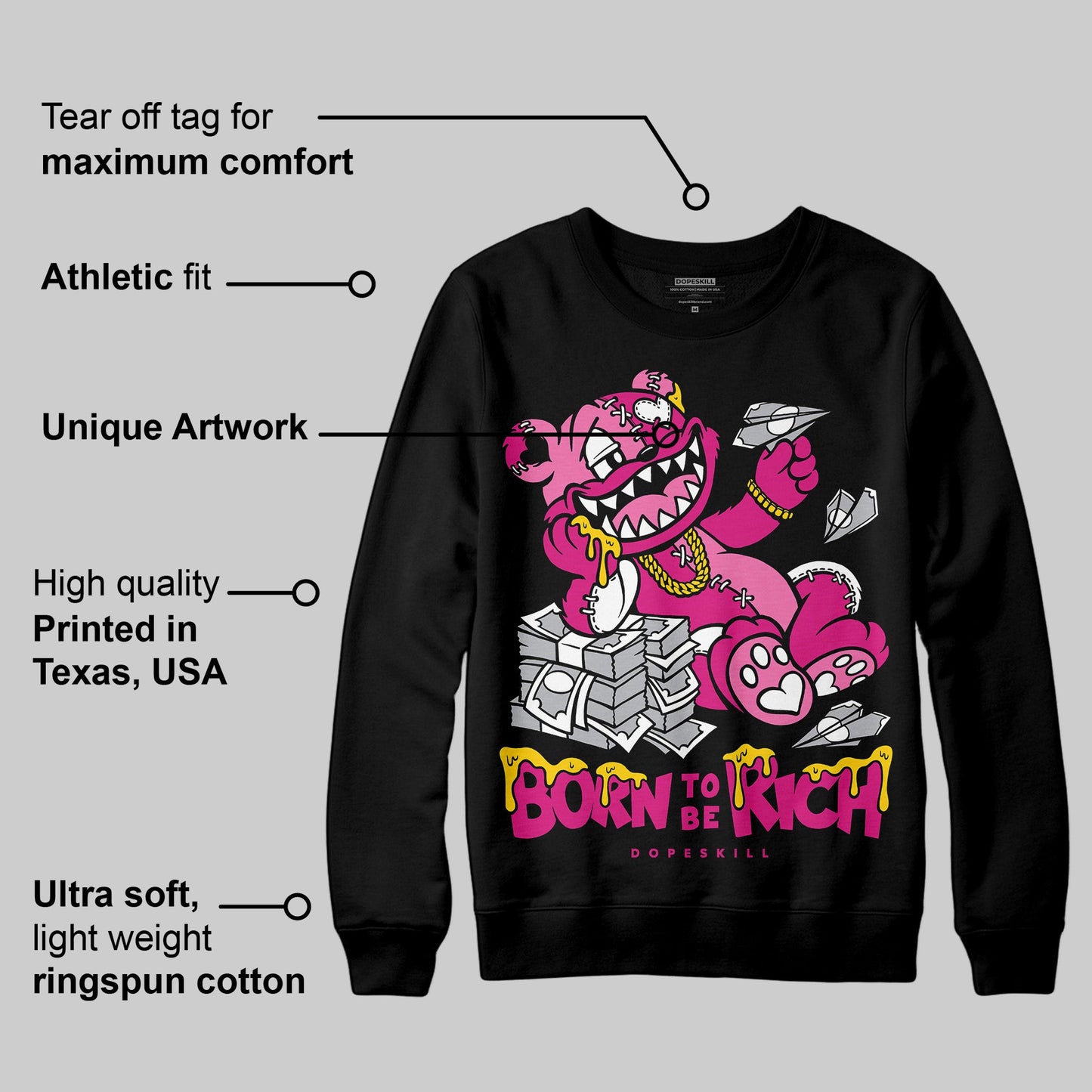 Rick RO Pink Leather Sneakers DopeSkill Sweatshirt Born To Be Rich Graphic