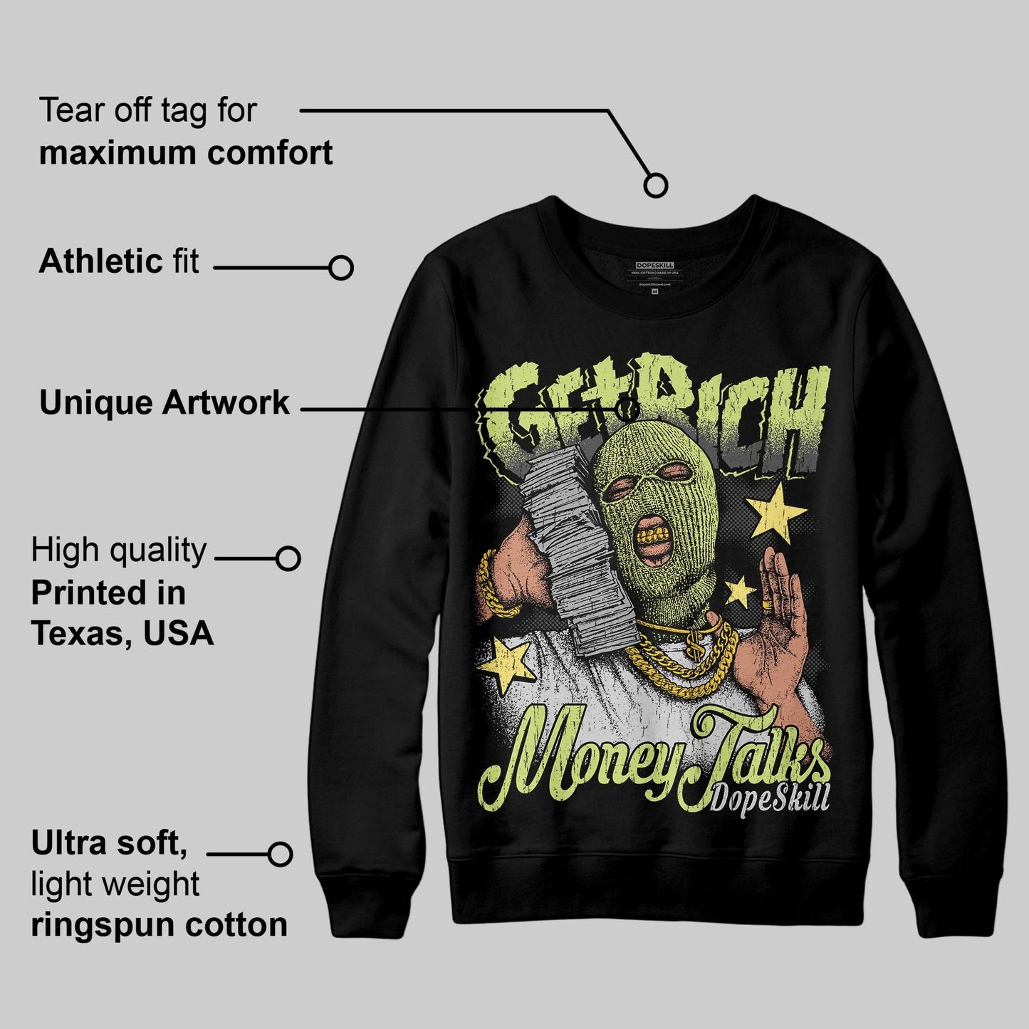 Light Lemon Twist 4s DopeSkill Sweatshirt Get Rich Graphic