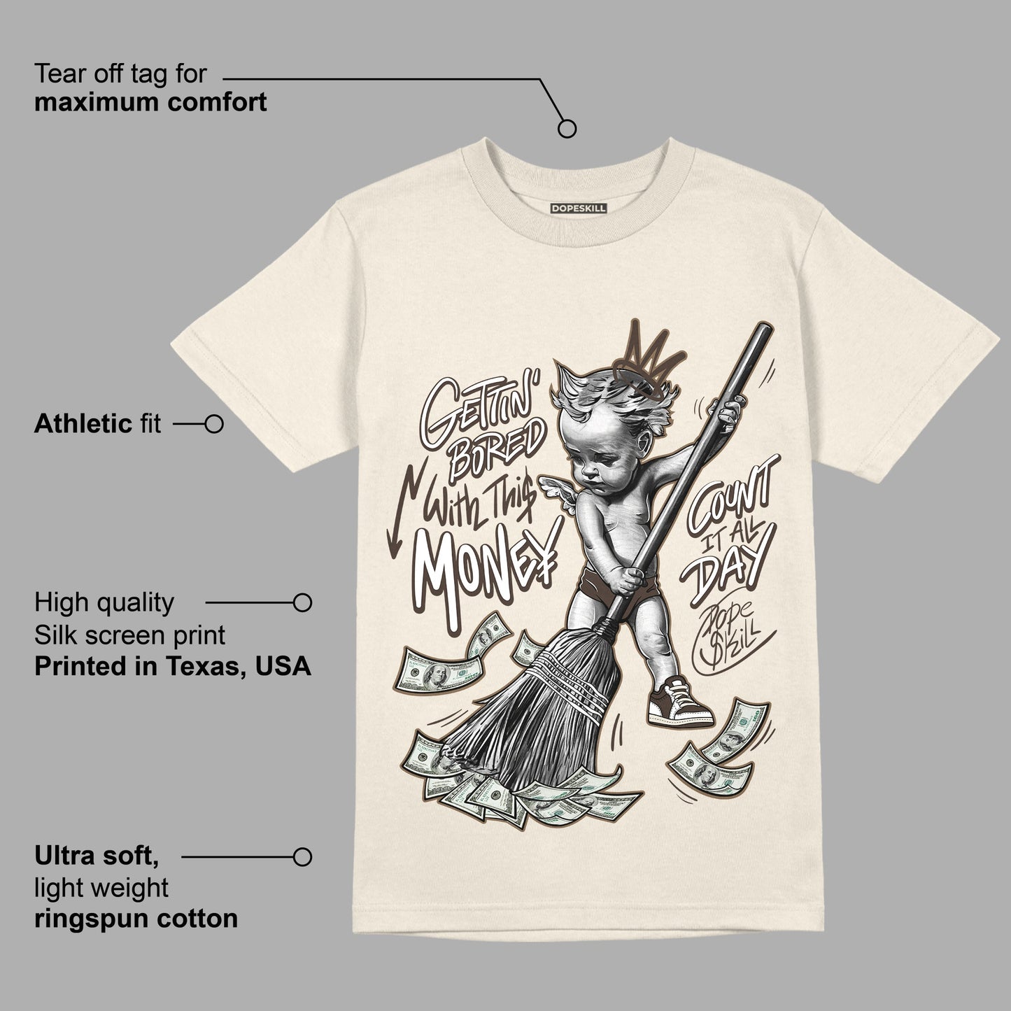 AJ 1 Low OG ‚ÄúReverse Mocha‚Äù DopeSkill Sail T-shirt Gettin Bored With This Money Graphic
