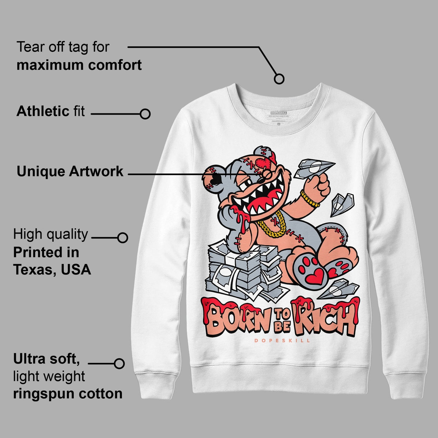 Crimson Bliss 5s DopeSkill Sweatshirt Born To Be Rich Graphic