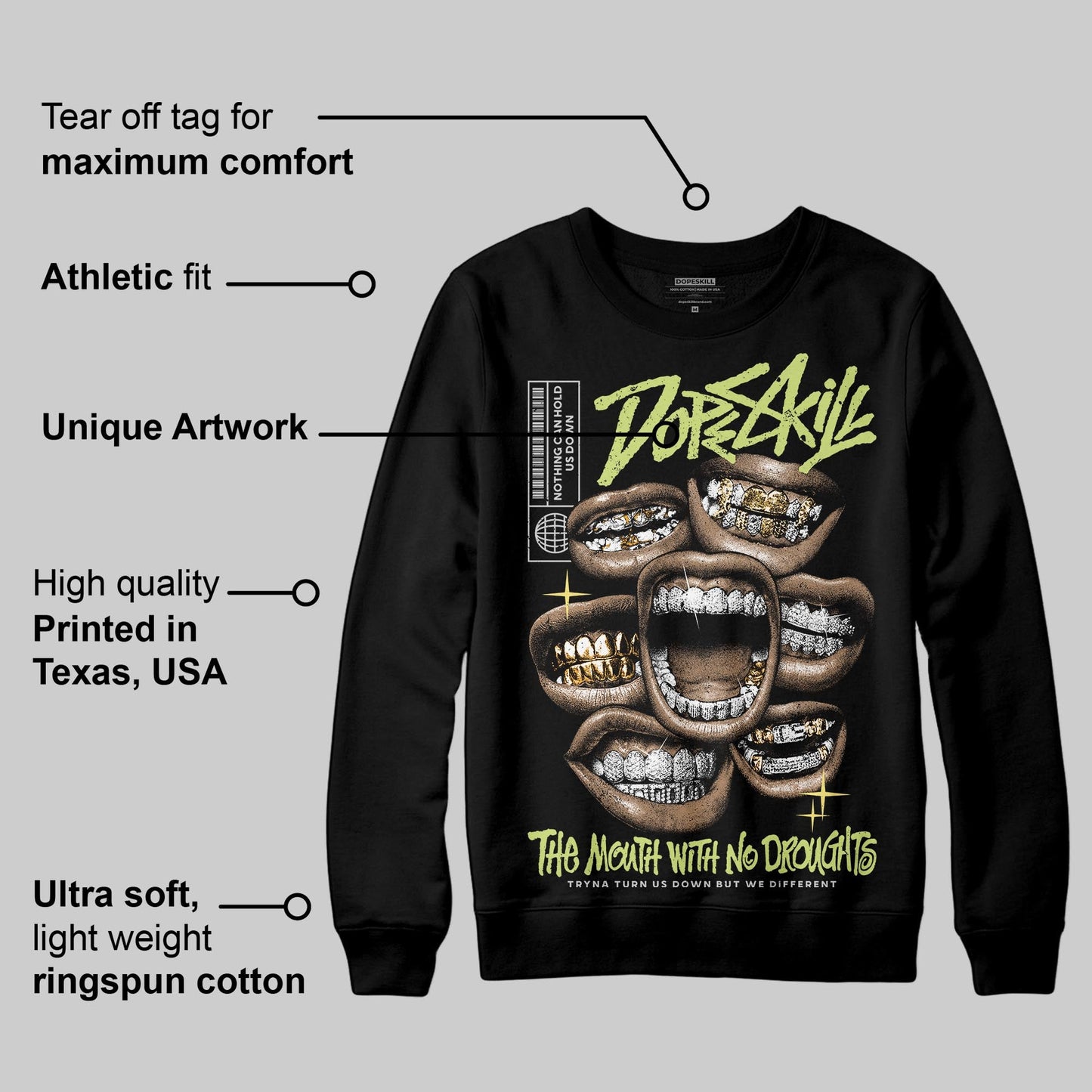 Light Lemon Twist 4s DopeSkill Sweatshirt The Mouth With No Droughts Graphic