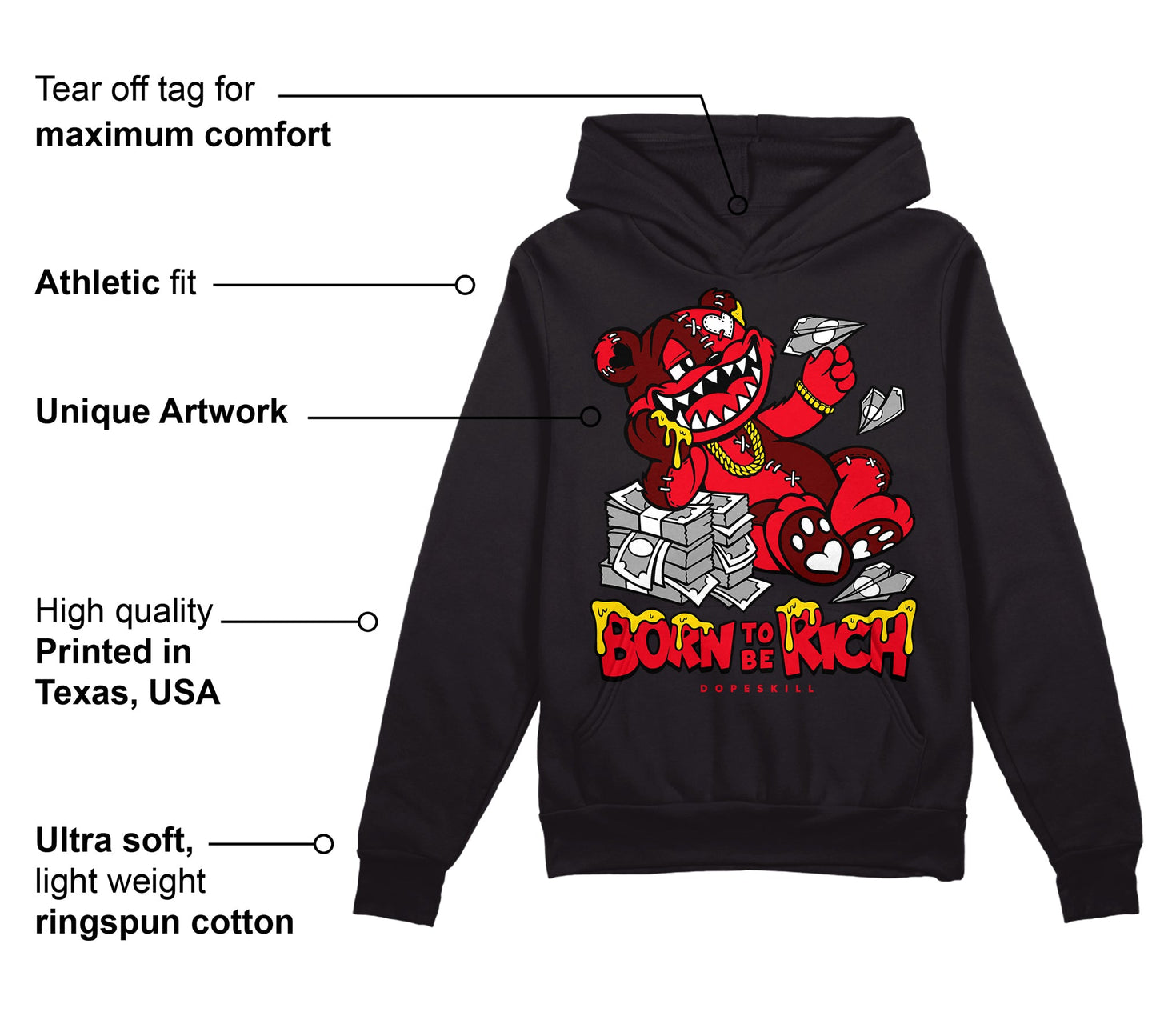 Red Thunder 4s DopeSkill Hoodie Sweatshirt Born To Be Rich Graphic