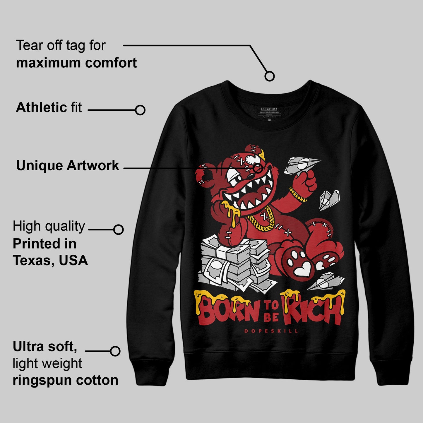Flu Game 12s DopeSkill Sweatshirt Born To Be Rich Graphic