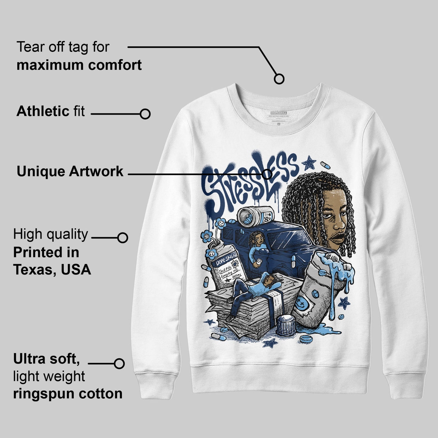 Summit White Navy 4s DopeSkill Sweatshirt Stressless Graphic
