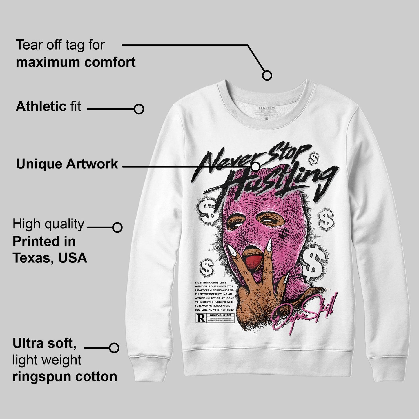 Kayano 14 Cream Sweet Pink DopeSkill Sweatshirt Never Stop Hustling Graphic