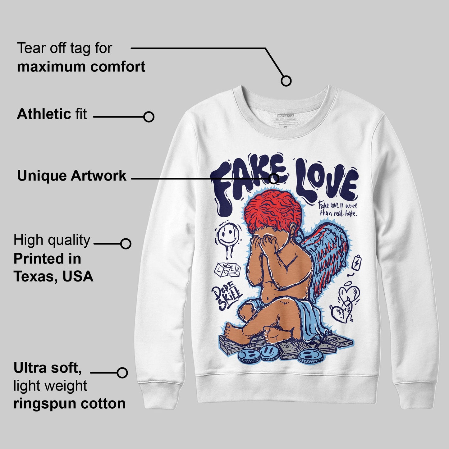 University Blue Collection DopeSkill Sweatshirt False Love Graphic