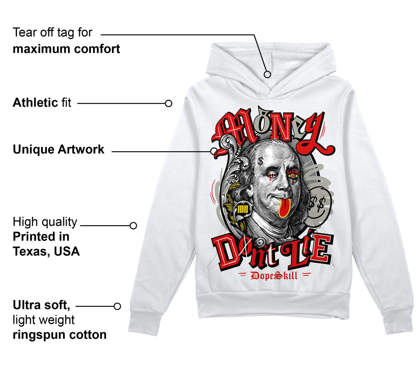 Fire Red 3s DopeSkill Hoodie Sweatshirt Money Don't Lie Graphic