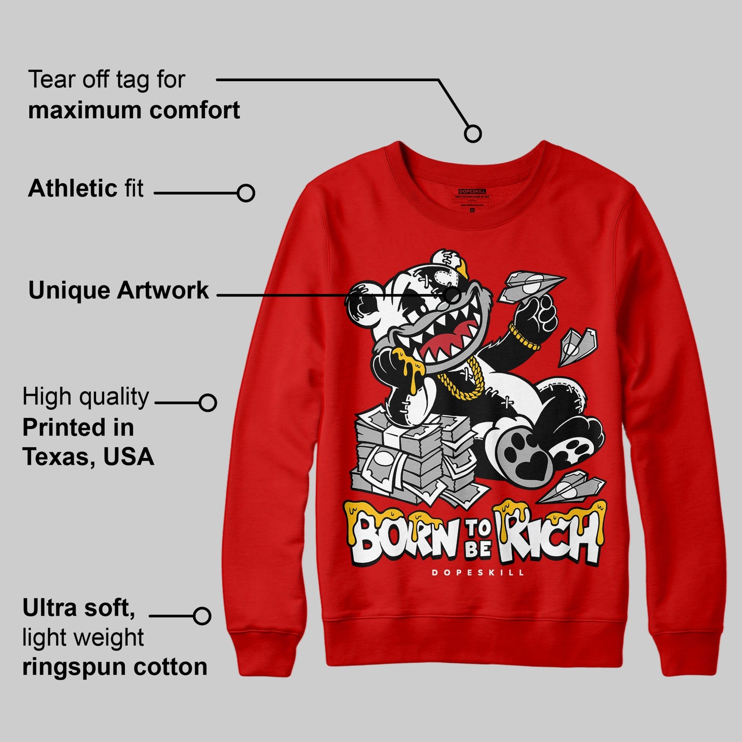 Bred Velvet 11s DopeSkill Red Sweatshirt Born To Be Rich Graphic