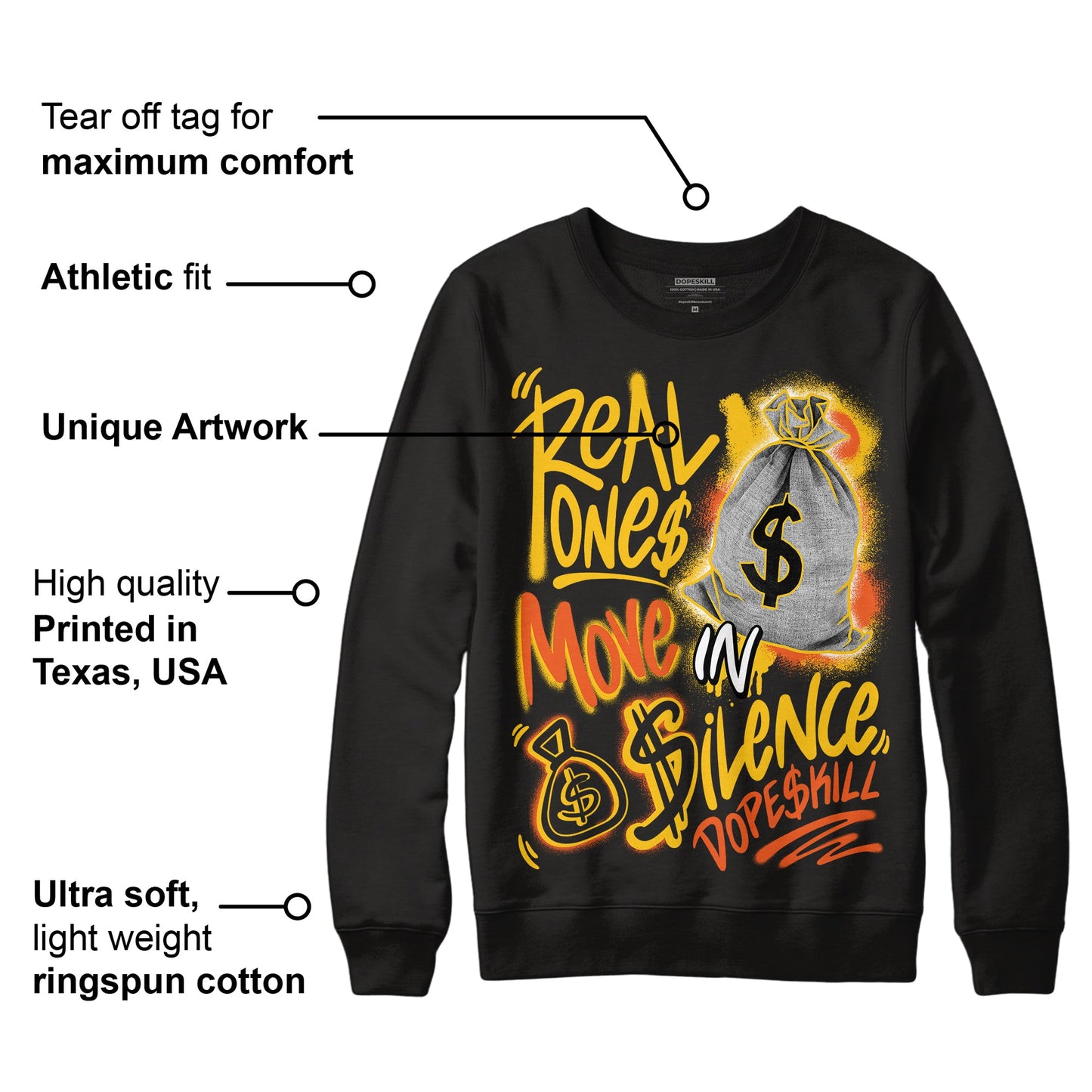 Yellow Collection DopeSkill Sweatshirt Real Ones Move In Silence Graphic