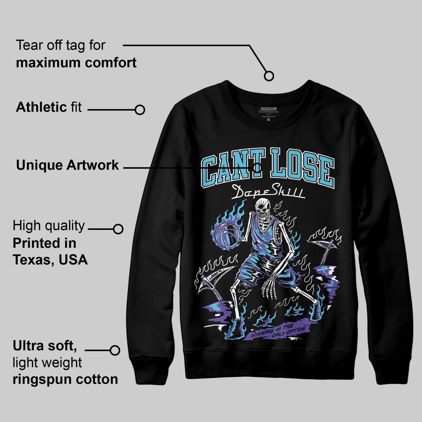 Aqua 8s DopeSkill Sweatshirt Cant Lose Graphic