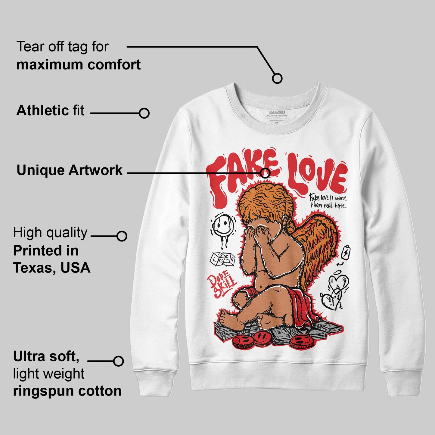 Red Cement 4S DopeSkill Sweatshirt False Love Graphic