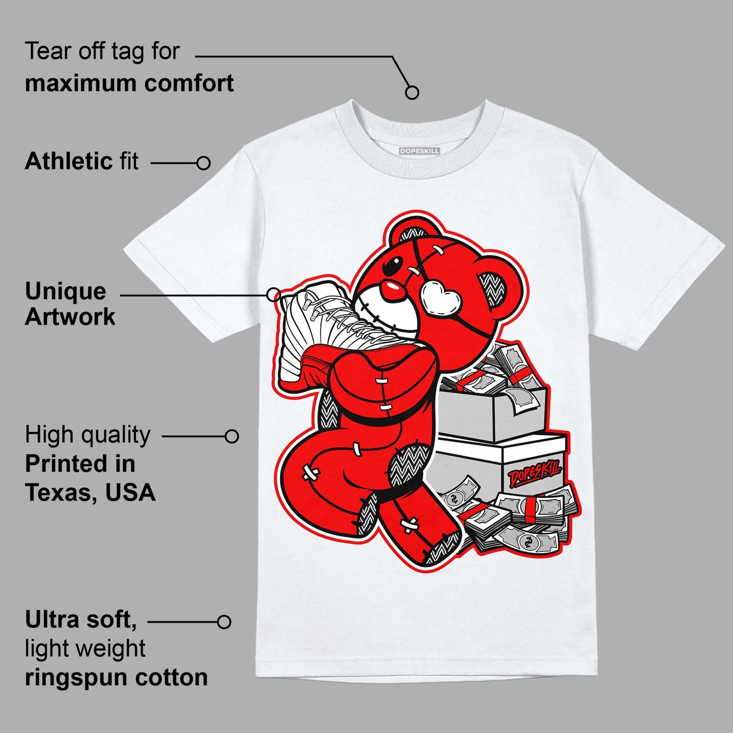 Cherry 12s DopeSkill T-Shirt Bear Steals Sneaker Graphic