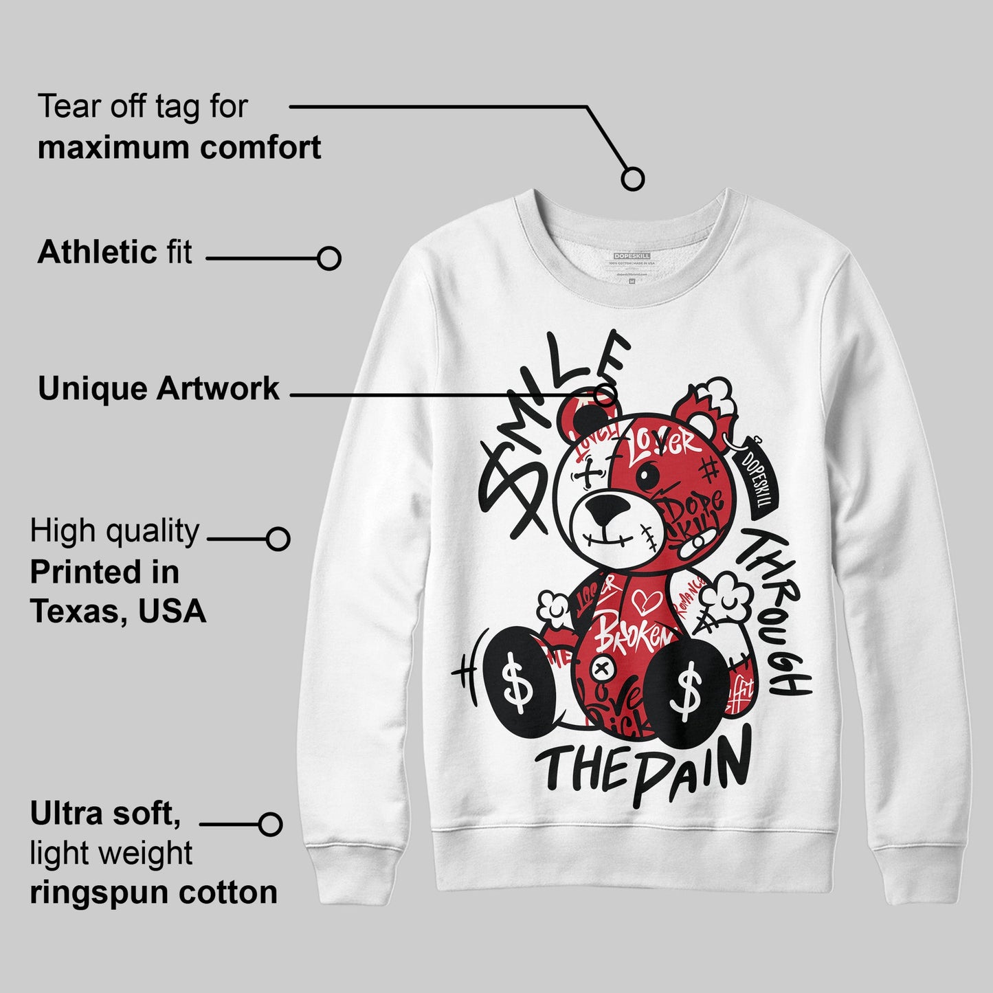 Bred 11s DopeSkill Sweatshirt Smile Through The Pain Graphic