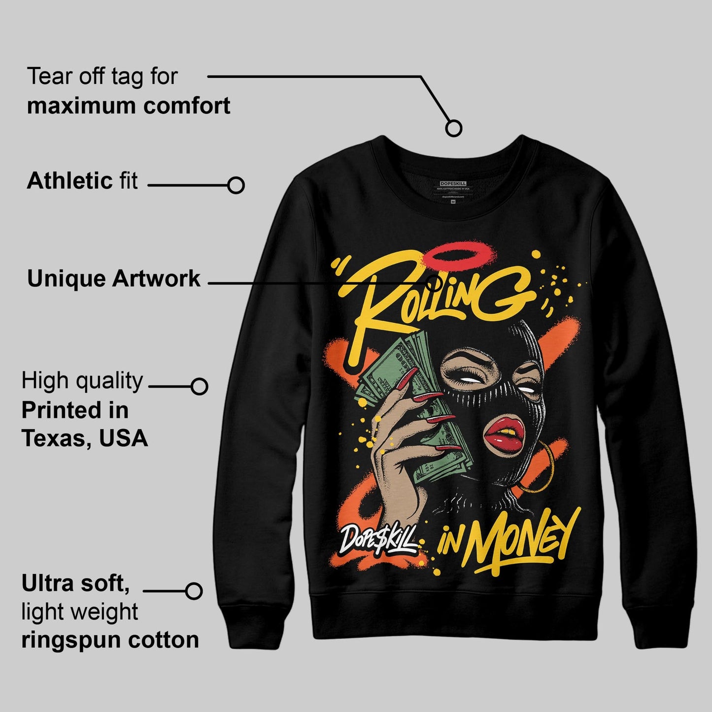 Yellow Collection DopeSkill Sweatshirt Rolling in Money Graphic
