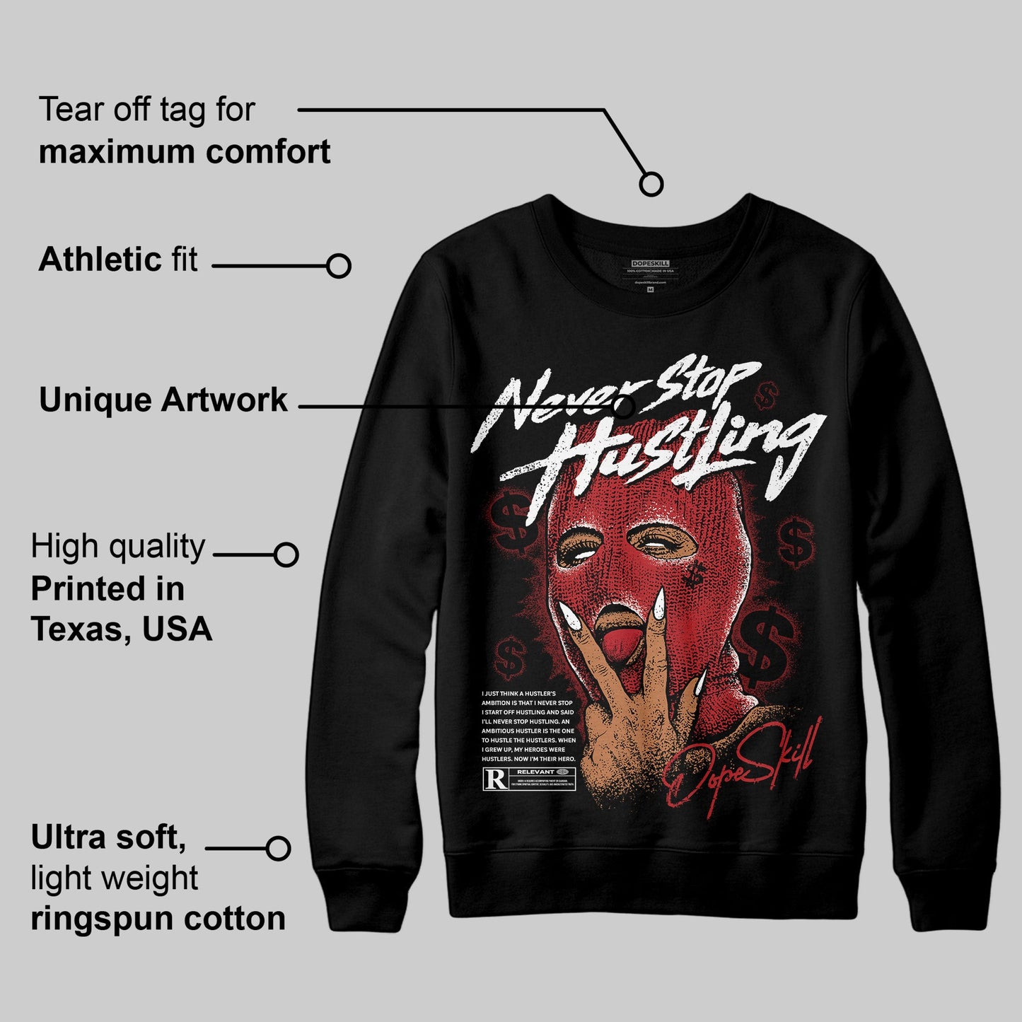 Flu Game 12s DopeSkill Sweatshirt Never Stop Hustling Graphic