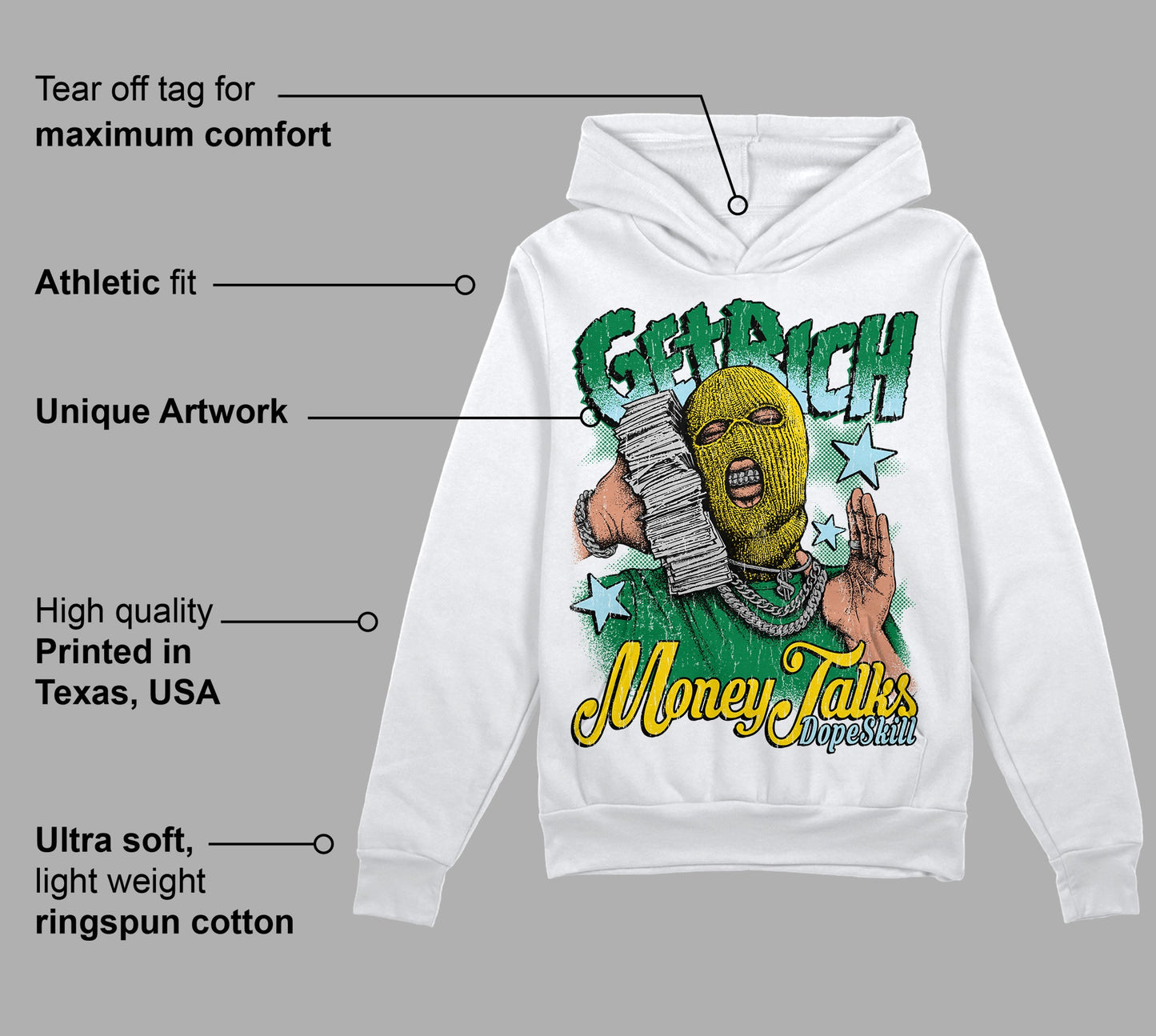 Lucky Green 5s DopeSkill Hoodie Sweatshirt Get Rich Graphic