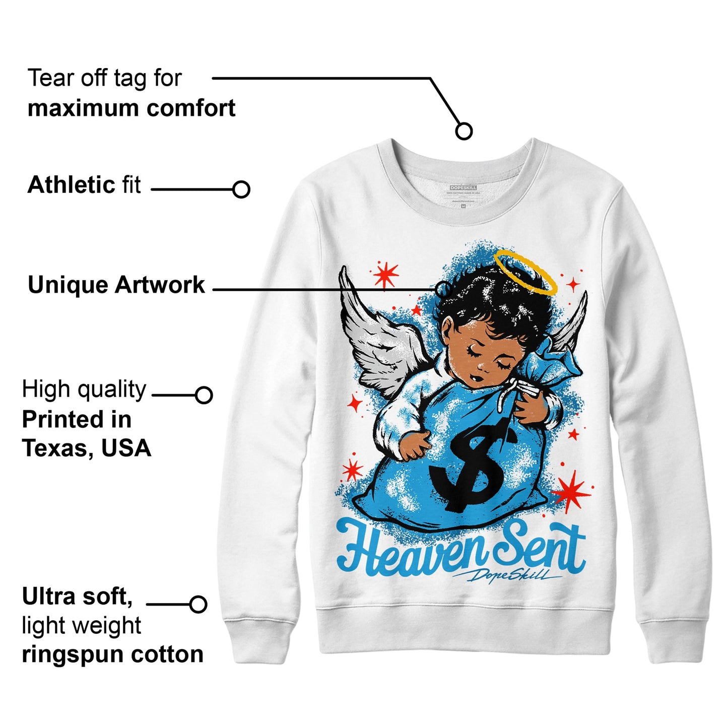 Military Blue 4s DopeSkill Sweatshirt Heaven Sent Graphic