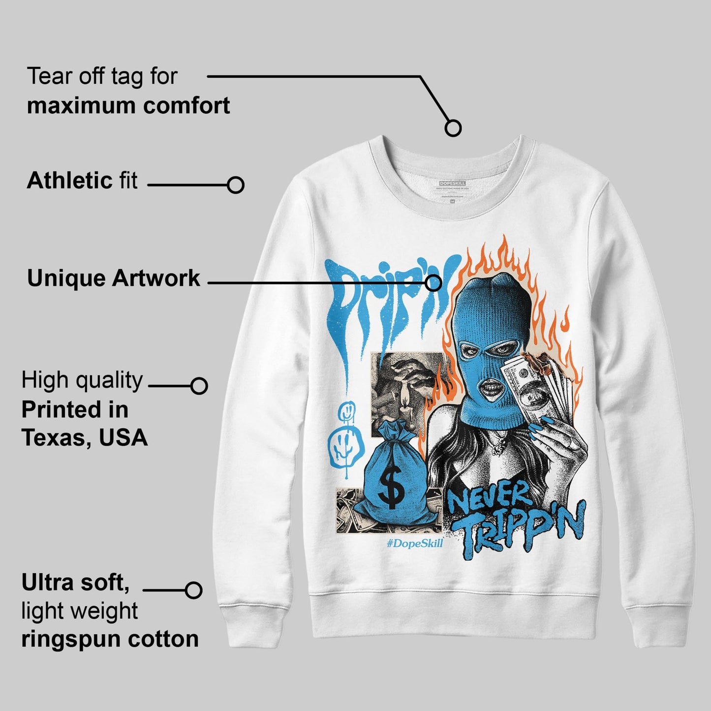 UNC Reimagined 1s DopeSkill Sweatshirt Drip'n Never Tripp'n Graphic