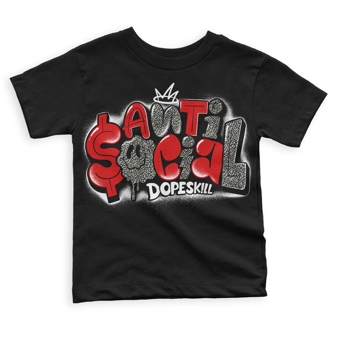 Fire Red 3s DopeSkill Toddler Kids T-shirt Anti Social Graphic