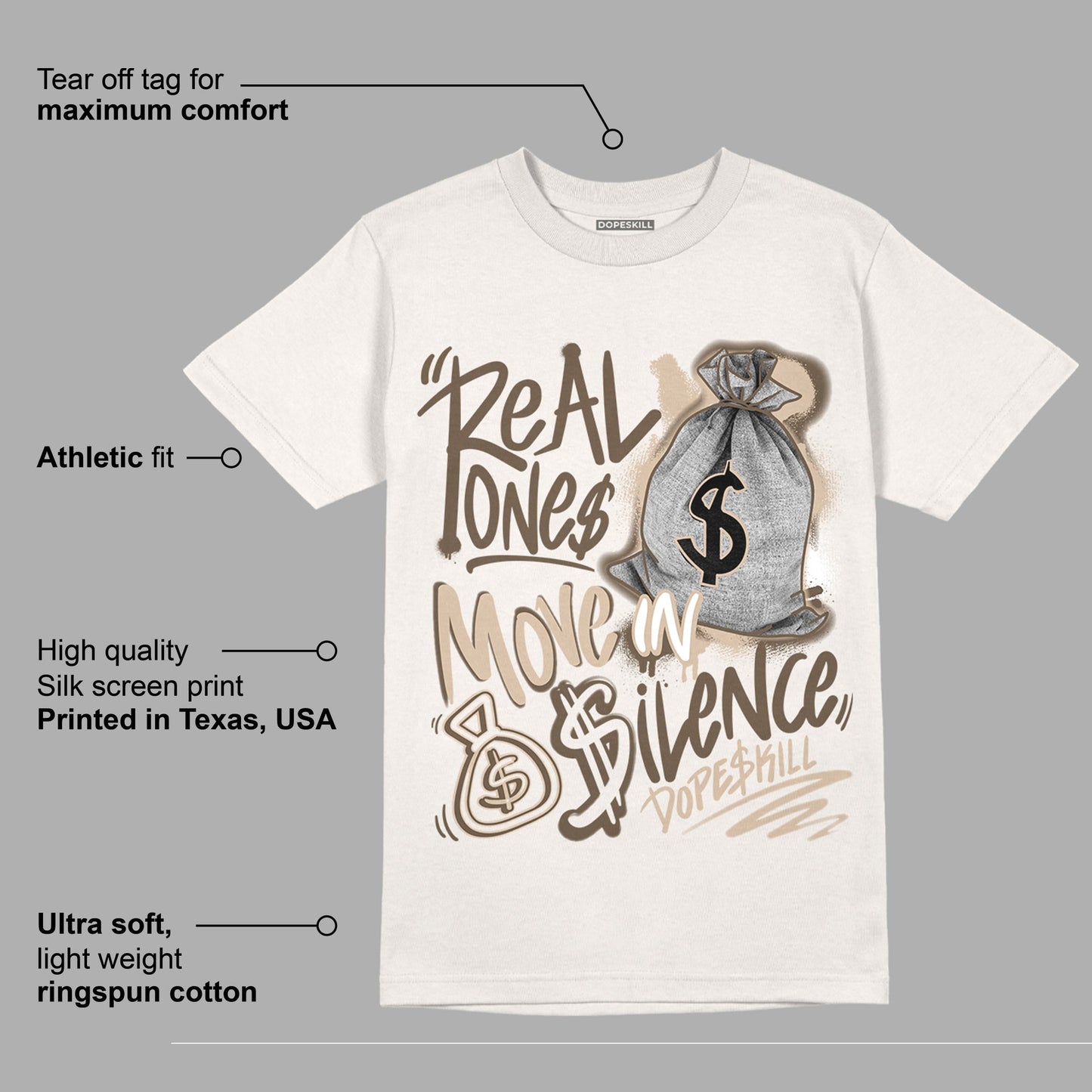 YZ Foam Runner Sand DopeSkill T-shirt Real Ones Move In Silence Graphic