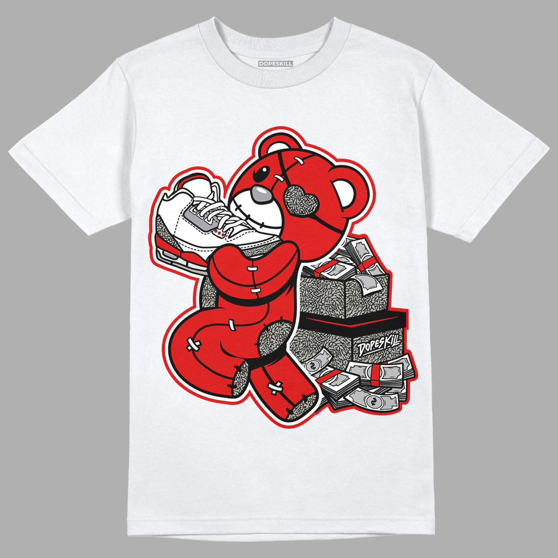 Fire Red 3s DopeSkill T-Shirt Bear Steals Sneaker Graphic